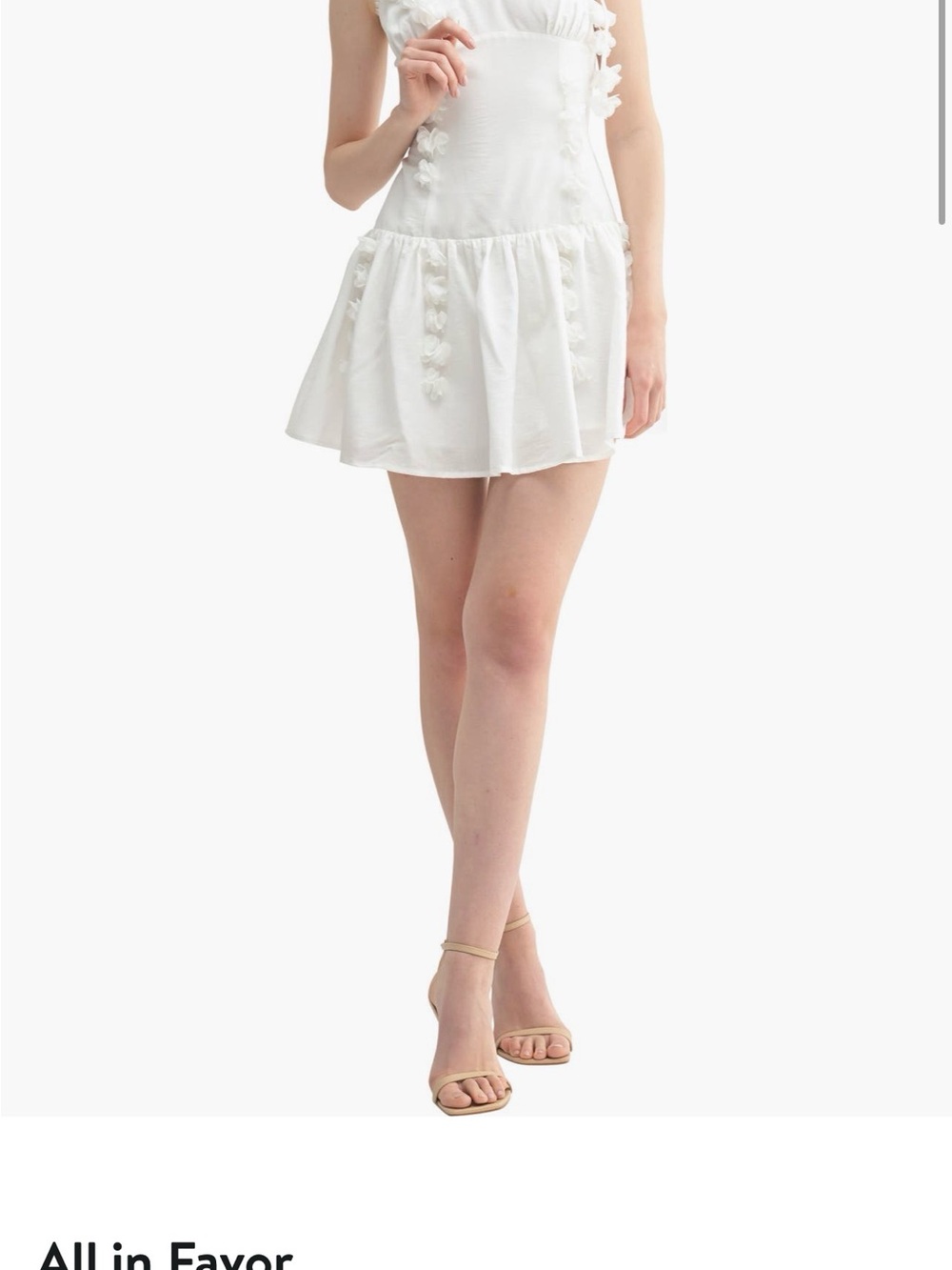 All In Favor Flower Appliqué White Mini Dress size small
